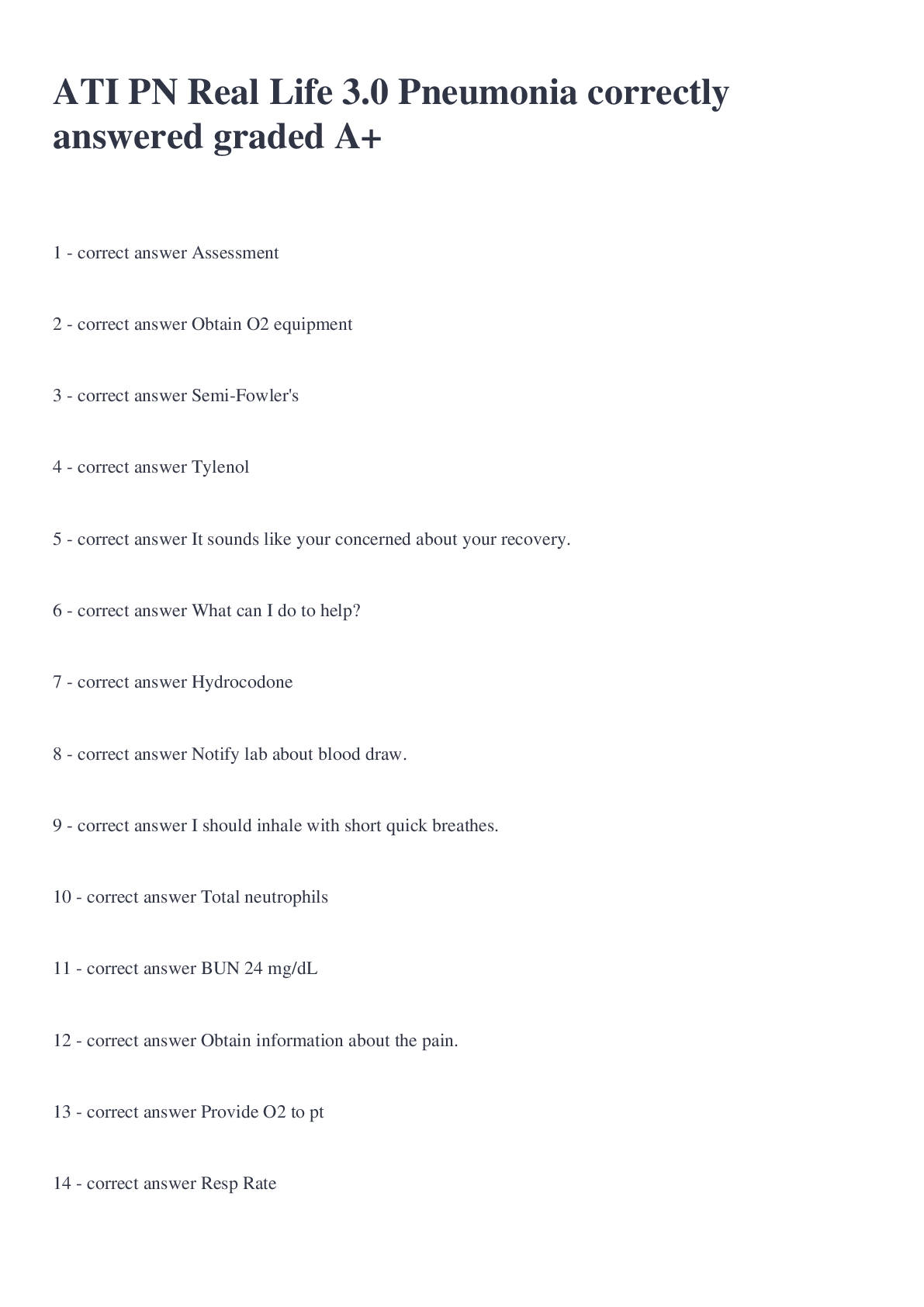 Preview image for ATI PN Real Life 3.0 Pneumonia correctly answered graded A+